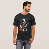 音楽好きのためのギターを演奏する面白い牛のデザイン Tシャツ (正面フル)