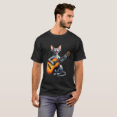 音楽好きのためのスフィンクス猫のギター・デザイン Tシャツ (正面フル)