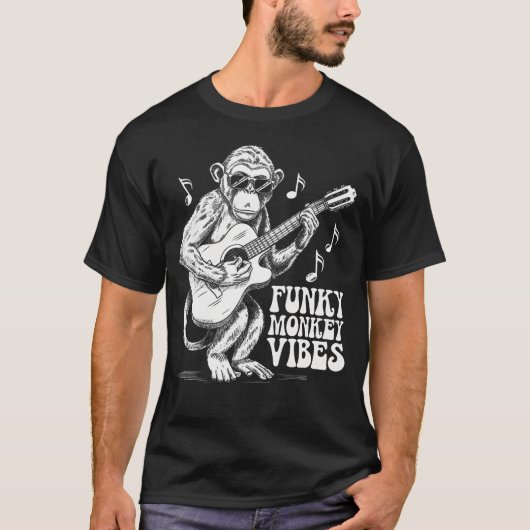 音楽好きのためのファンキー・モンキー・バイブスギターデザイン Tシャツ (正面)