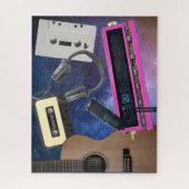 音楽好きのヴィンテージラジオマイクテープギター ジグソーパズル (縦)