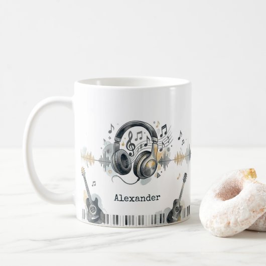 音楽好きアーティスト 水彩 名前入り コーヒーマグカップ (ドーナツ)