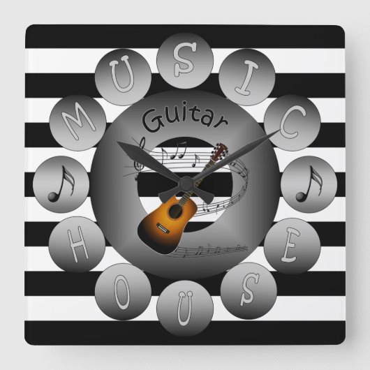 音楽家の時計の~Acousticギターの~Spiralスケールの~ スクエア壁時計 (正面)