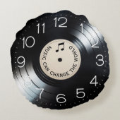 音楽引用文付きブラックビニールレコードアルバム ラウンドクッション (裏面)