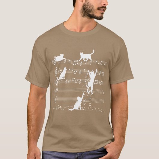 音楽愛のネコ 音符で演奏するミュージシャン v tシャツ (正面)