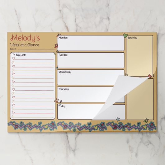 音楽愛好家のためのドードルズウィークリープランナー 子供へ ペーパーパッド (折り畳み)