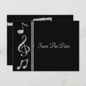 音楽愛好家のダイヤモンド シャンパン ブラックウェディング 案内ポストカード (正面/裏面)