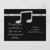 音楽愛好家のダイヤモンド シャンパン ブラックウェディング 案内ポストカード (裏面)