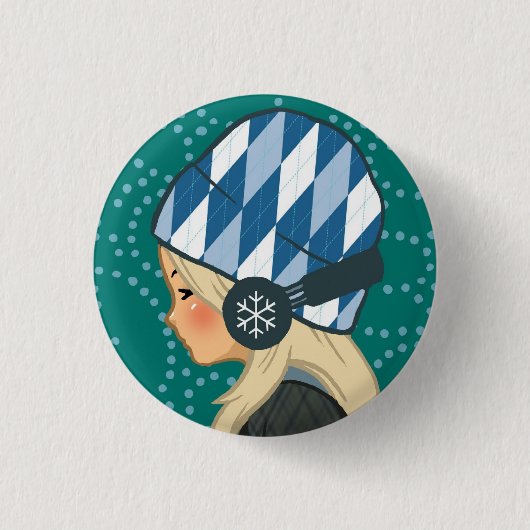 音楽愛好者(ヘッドホーンの女の子) v.2ボタン 缶バッジ (正面)