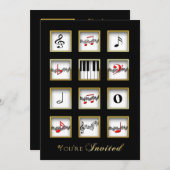 音楽招待状 – ノート/キーボード 招待状 (正面/裏面)