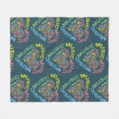 音楽文字ハートノート フリースブランケット (正面(横))