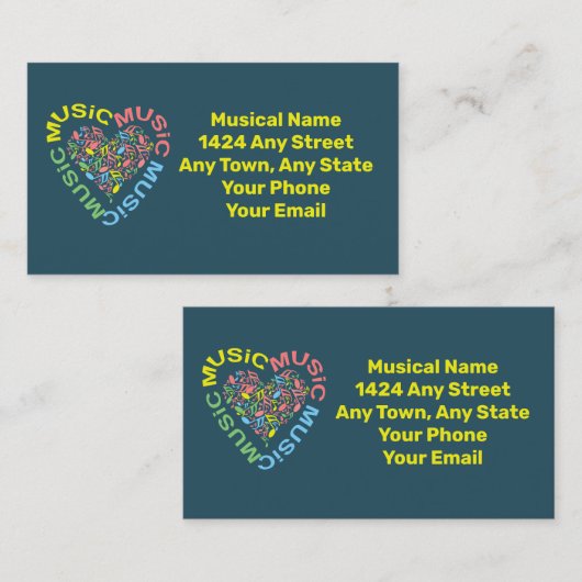 音楽文字ハートノート 名刺 (正面/裏面)