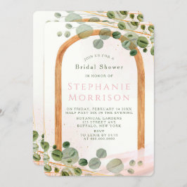 音楽木製アーチユーカリプトゥスピンクブライダルシャワー 招待状