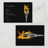 音楽業界カード-燃えるようなマイクロフォン 名刺 (正面/裏面)