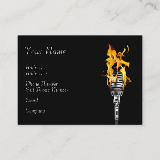 音楽業界カード-燃えるようなマイクロフォン 名刺 (正面)
