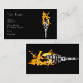 音楽業界カード-燃えるようなマイクロフォン 名刺 (正面/裏面)