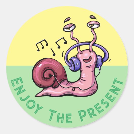 音楽楽しむへのカタツムリ聞のプレゼント ラウンドシール (正面)