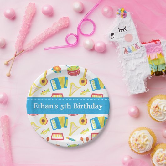 音楽楽器の子供の誕生日のパーティーの青の旗 ペーパープレート (パーティー)