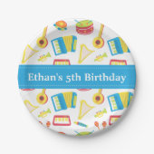 音楽楽器の子供の誕生日のパーティーの青の旗 ペーパープレート (正面)