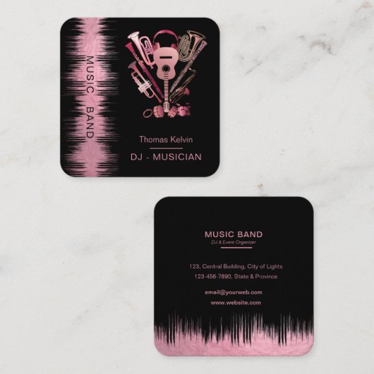 音楽楽器イベントオーガナイザーDJバラ金ゴールド スクエア名刺 (正面/裏面)