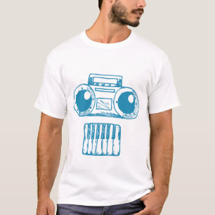 音楽楽器スカルホワイトアートイラストレーション Tシャツ