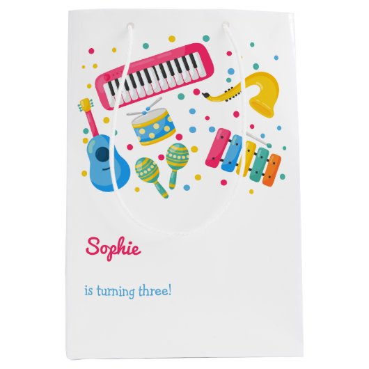 音楽楽器子供の誕生日 ミディアムペーパーバッグ (正面)