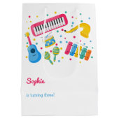 音楽楽器子供の誕生日 ミディアムペーパーバッグ (裏面)