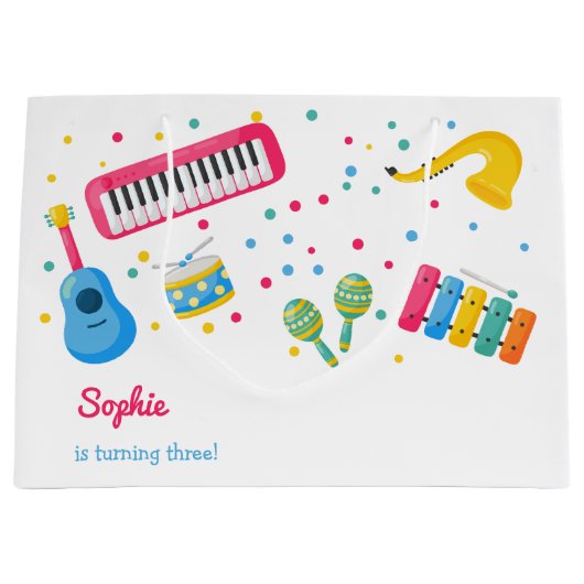 音楽楽器子供の誕生日 ラージペーパーバッグ (正面)
