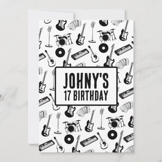 音楽楽器誕生日 招待状 (正面)