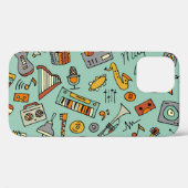 音楽楽器、ヴィンテージスケッチパターン。 Case-Mate iPhoneケース (裏面 (横))