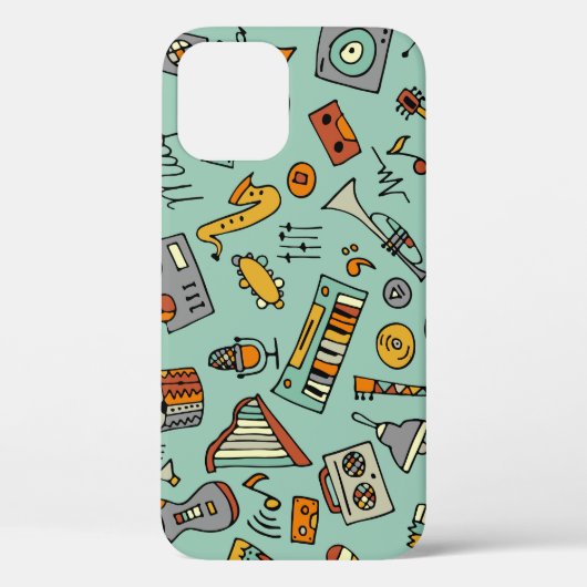 音楽楽器、ヴィンテージスケッチパターン。 Case-Mate iPhoneケース (裏面)