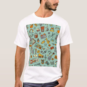音楽楽器、ヴィンテージスケッチパターン。 Tシャツ