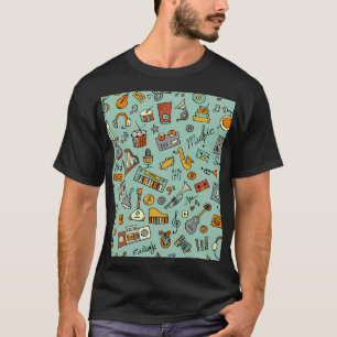 音楽楽器、ヴィンテージスケッチパターン。 Tシャツ