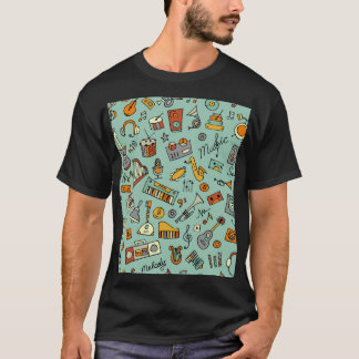 音楽楽器、ヴィンテージスケッチパターン。 Tシャツ
