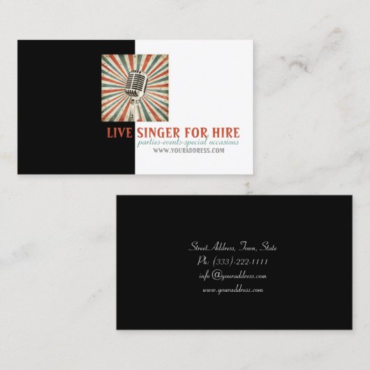 音楽歌手のボーカリストの賃借りのマイクロフォンの写真カード 名刺 (正面/裏面)
