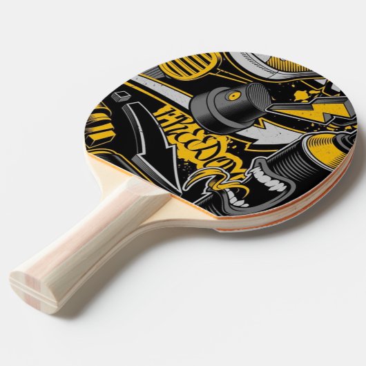 音楽熱狂するブラックイエローグラフィティスペイすべての星 卓球ラケット (正面アングル)