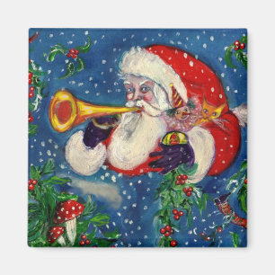 音楽的なクリスマスの夜、サンタのラッパ手 マグネット