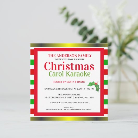 音楽的なクリスマスキャロル及びカラオケのパーティの招待状 招待状 (スタンド正面)
