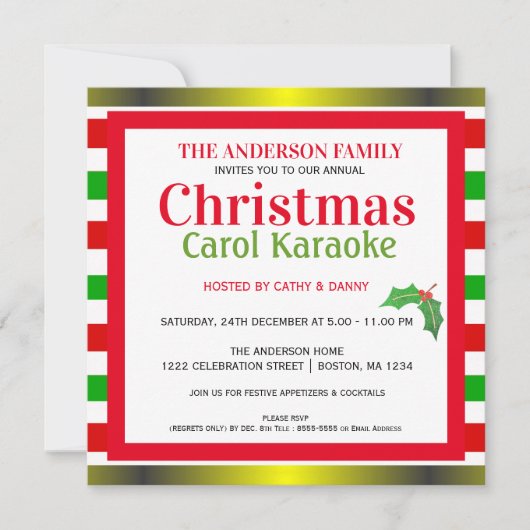 音楽的なクリスマスキャロル及びカラオケのパーティの招待状 招待状 (正面)