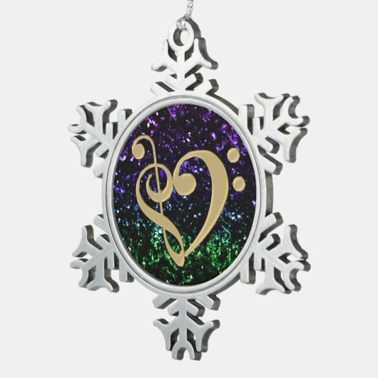 音楽的なクレフ、音符記号のハートのグリッターの休日のオーナメント スノーフレークピューターオーナメント (右)