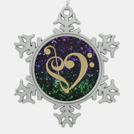 音楽的なクレフ、音符記号のハートのグリッターの休日のオーナメント スノーフレークピューターオーナメント