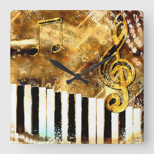 音楽的なグランジな柱時計 スクエア壁時計 (正面)