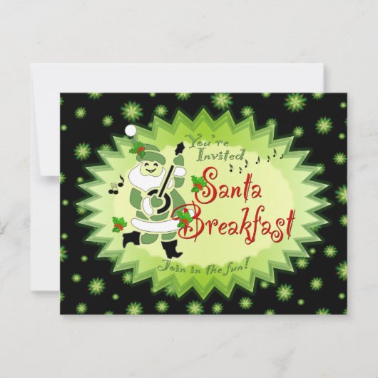 音楽的なサンタの小妖精や小人のクリスマスの朝食の招待状 招待状 (正面)
