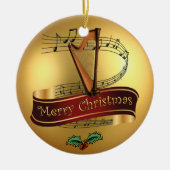 ~音楽的なスクロール~の金ゴールドのメリークリスマスの~を同じことをくどくど言って下さい セラミックオーナメント (正面)