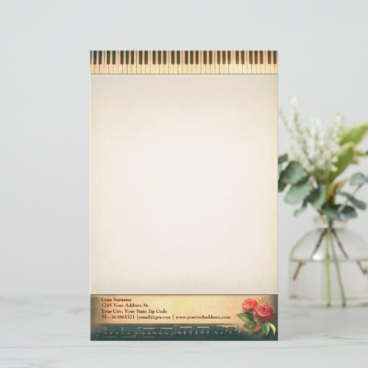 音楽的なヴィンテージのピアノ静止したデザイン 便箋 (スタンド正面)