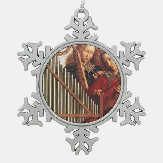 音楽的な天使 スノーフレークピューターオーナメント (正面)