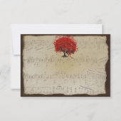 音楽的な黄金のオレンジ色の梅のハートの葉の木のウェディング 出欠カード (裏面)