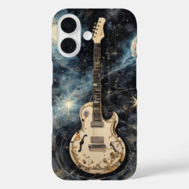 音楽空間に浮かぶエレクトリックギターのカバー iPhone 16ケース