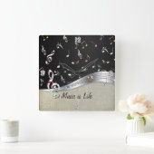 「音楽素晴らしはライフ」のカラフル音楽ノート スクエア壁時計 (ホーム)