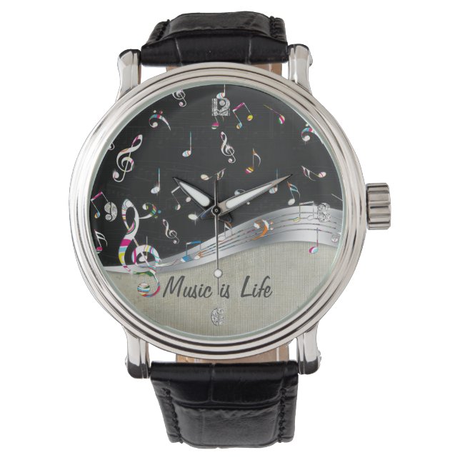 「音楽素晴らしはライフ」のカラフル音楽ノート 腕時計 (正面)