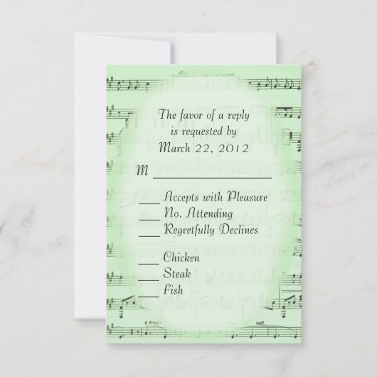 音楽結婚の緑のRSVPメニュー 出欠カード (正面)